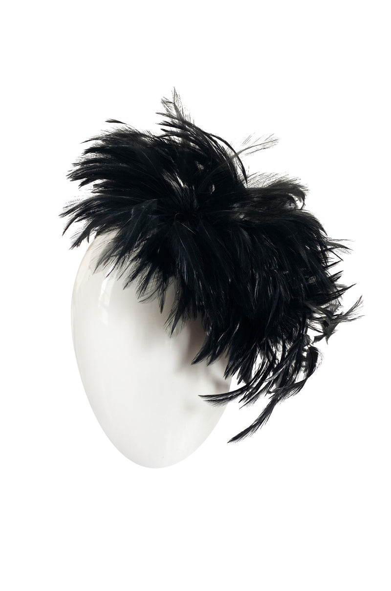 Asymmetrical Gold Sequined Black And White Ostrich Feather Headdress