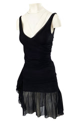 c. 1990 Giorgio Di Sant Angelo Black Silk Stretch Net Fitted Mini Dress