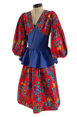 Spring 1983 Yves Saint Laurent Red Floral Print Balloon Sleeve Dress w –  Shrimpton Couture