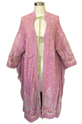 1970s Bill Gibb Patterned Knit Soft Pink Front Tie Poncho Cape Coat