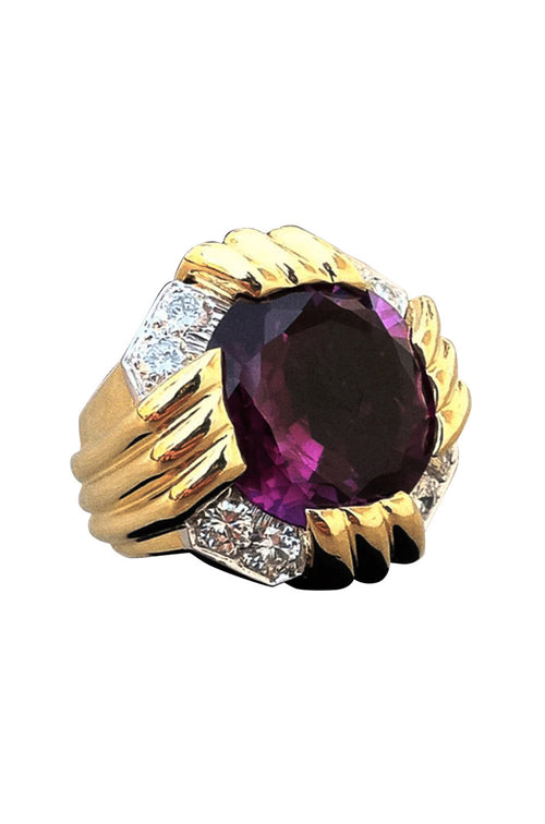 David Webb Gold Platinum Amethyst Diamond Ring