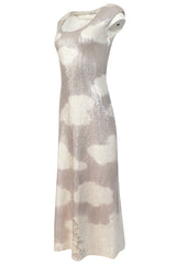 Iconic 1973 Halston Cloud Dress in Silver Grey & Ivory Covered with Iridescent Sequins