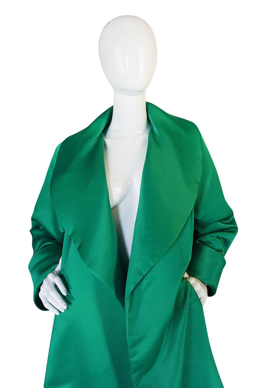 1980s Brilliant Green Silk Satin Evening Full Length Coat Shrimpton Couture