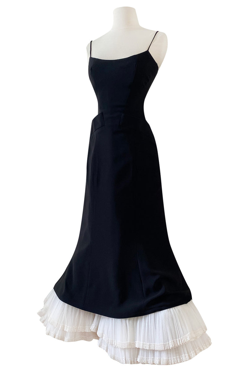 Highly Documented Spring 1996 Christian Dior by Gianfranco Ferre Black Ruffled Flounce Hem Dress