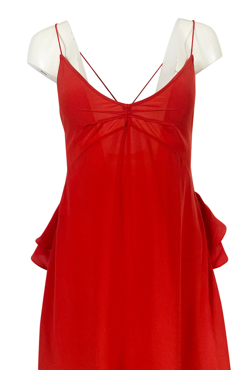 Recent Rochas Red Silk Backless Dress w Ruffle Detail at Low Back ...