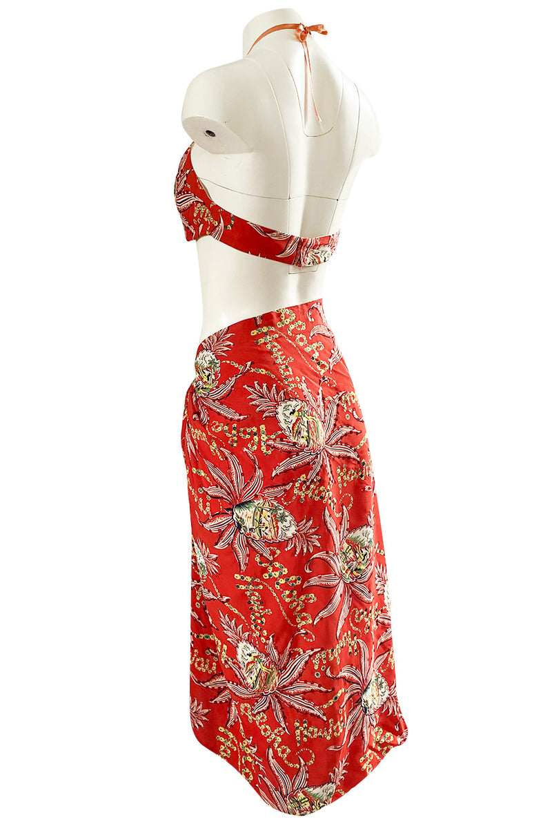 Rare 1930s 1940s Hawaiian Novelty Print Sarong & Halter Set w Fused Se –  Shrimpton Couture