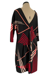 Fall 2007 Marni Black & Red Graphic Pattern Dress w V Neck That Can be Worn Back or Front