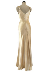 1930s Spectacular Champagne Gold Hammered Silk Satin Gown w Plunging Back  at 1stDibs