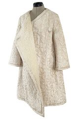 Gorgeous Fall 1965 Nina Ricci Haute Couture Ivory Silk  Brocade Coat w Soft Sheepskin Lining