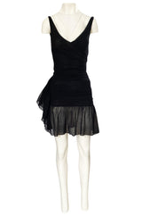 c. 1990 Giorgio Di Sant Angelo Black Silk Stretch Net Fitted Mini Dress