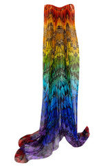 Spring 2008 Alexander McQueen Iconic Strapless Silk Chiffon Butterfly Rainbow Dress w Belt