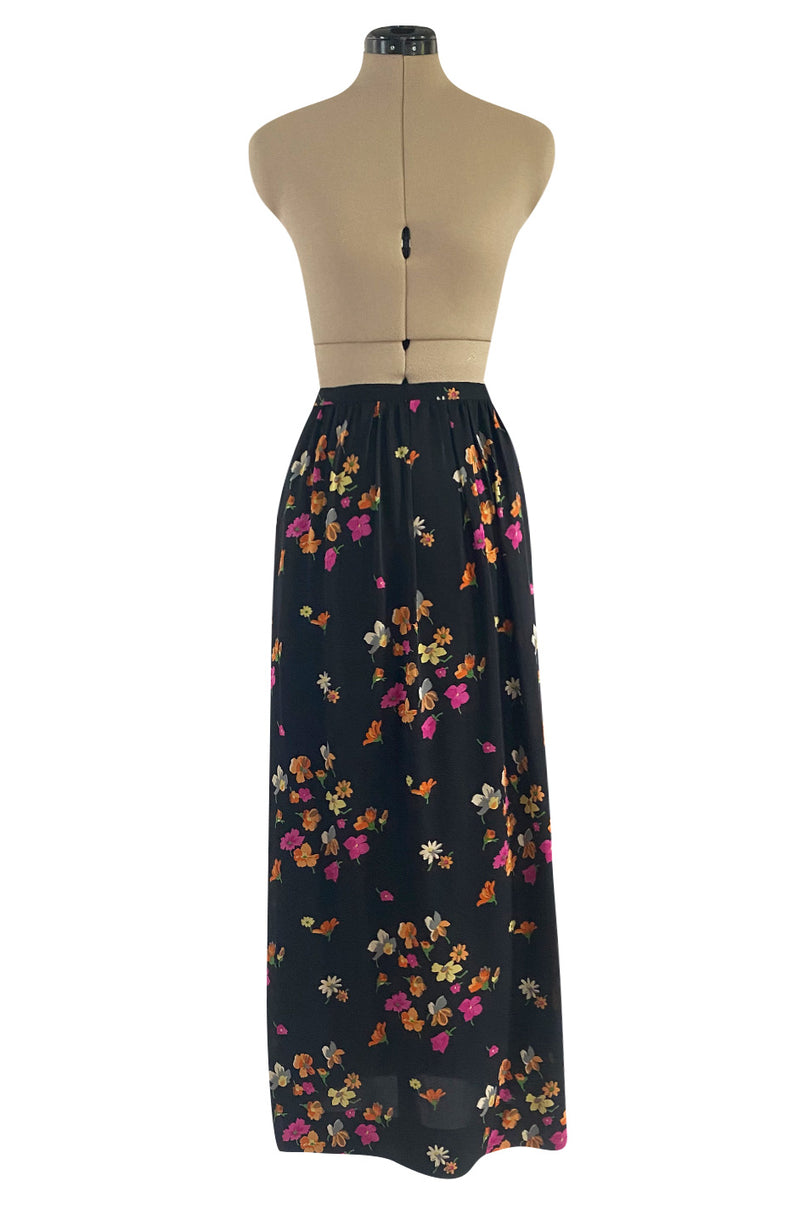 Early 1970s Christian Dior by Marc Bohan Demi-Couture Floral Silk Skirt & Top Dress Set