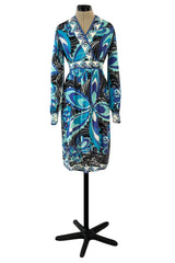 1960s Emilio Pucci Ocean Blue w Dress Shrimpton Silk Couture Floral Printed – Bold Jersey