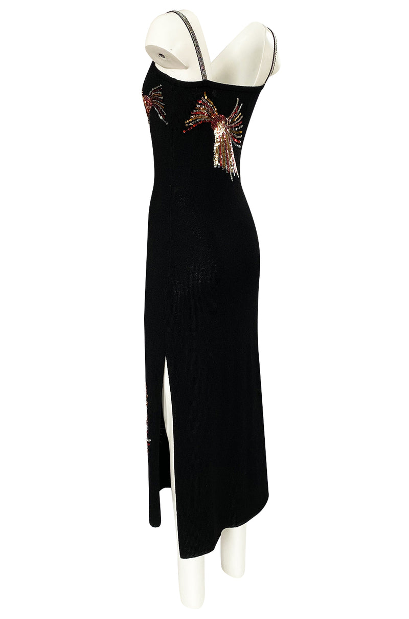 Stunning 1970s Adolfo Black Detailing – w & Dress Knit Couture Shrimpton Sequin Rhinestone