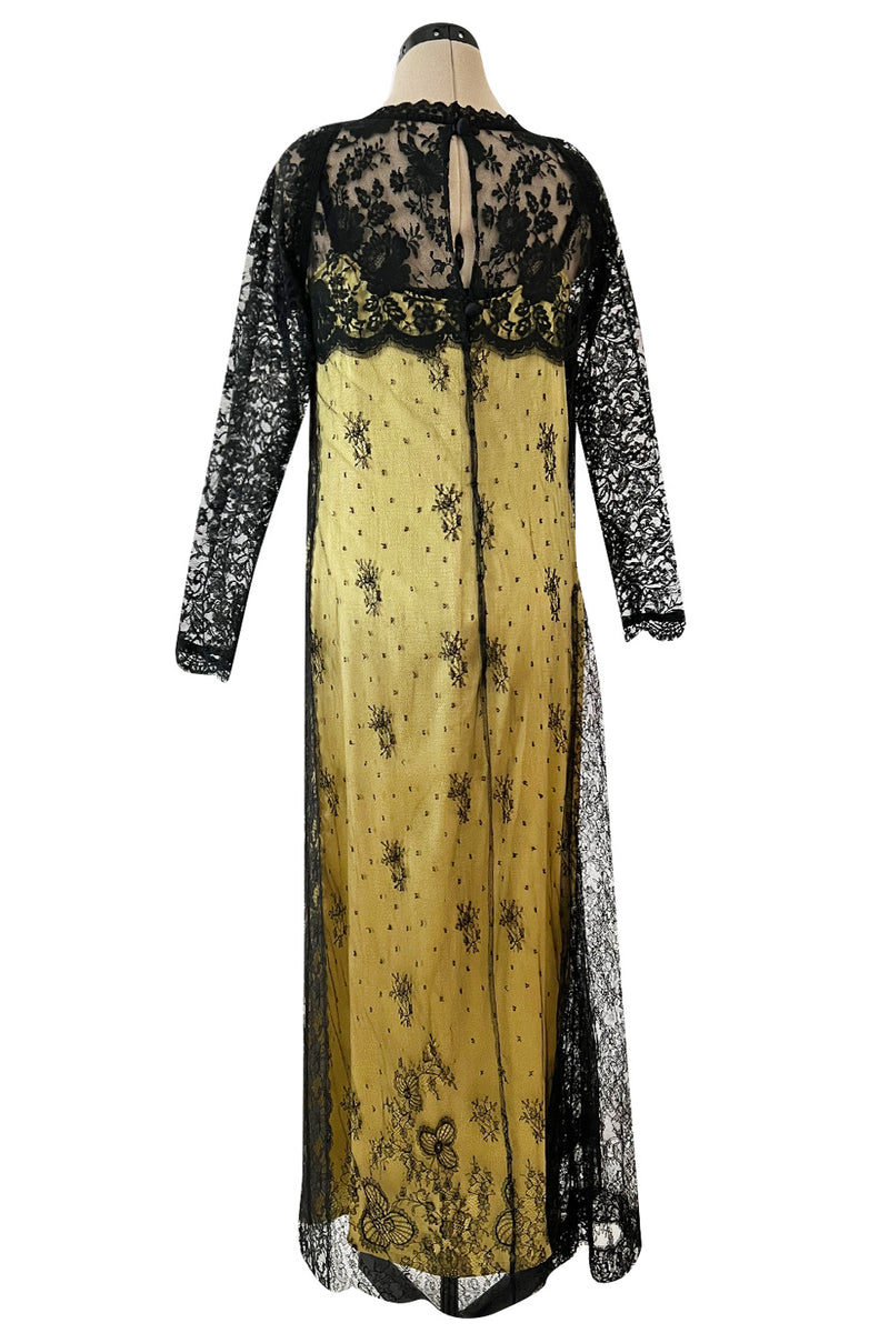 Fall 1997 Christian Lacroix Runway Black Lace Over Dress w a Slinky Si ...