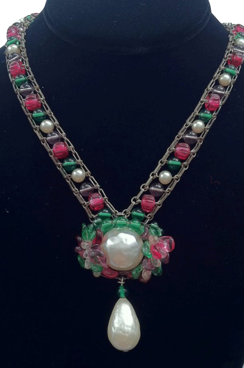 Louis Rousselet Paris 1950’s Green Glass Beads Necklace