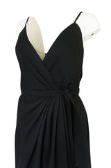 Early 1970s Polly Peck by Sybil Zelker Liittle Black Wrap Dress