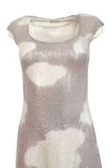 Iconic 1973 Halston Cloud Dress in Silver Grey & Ivory Covered with Iridescent Sequins