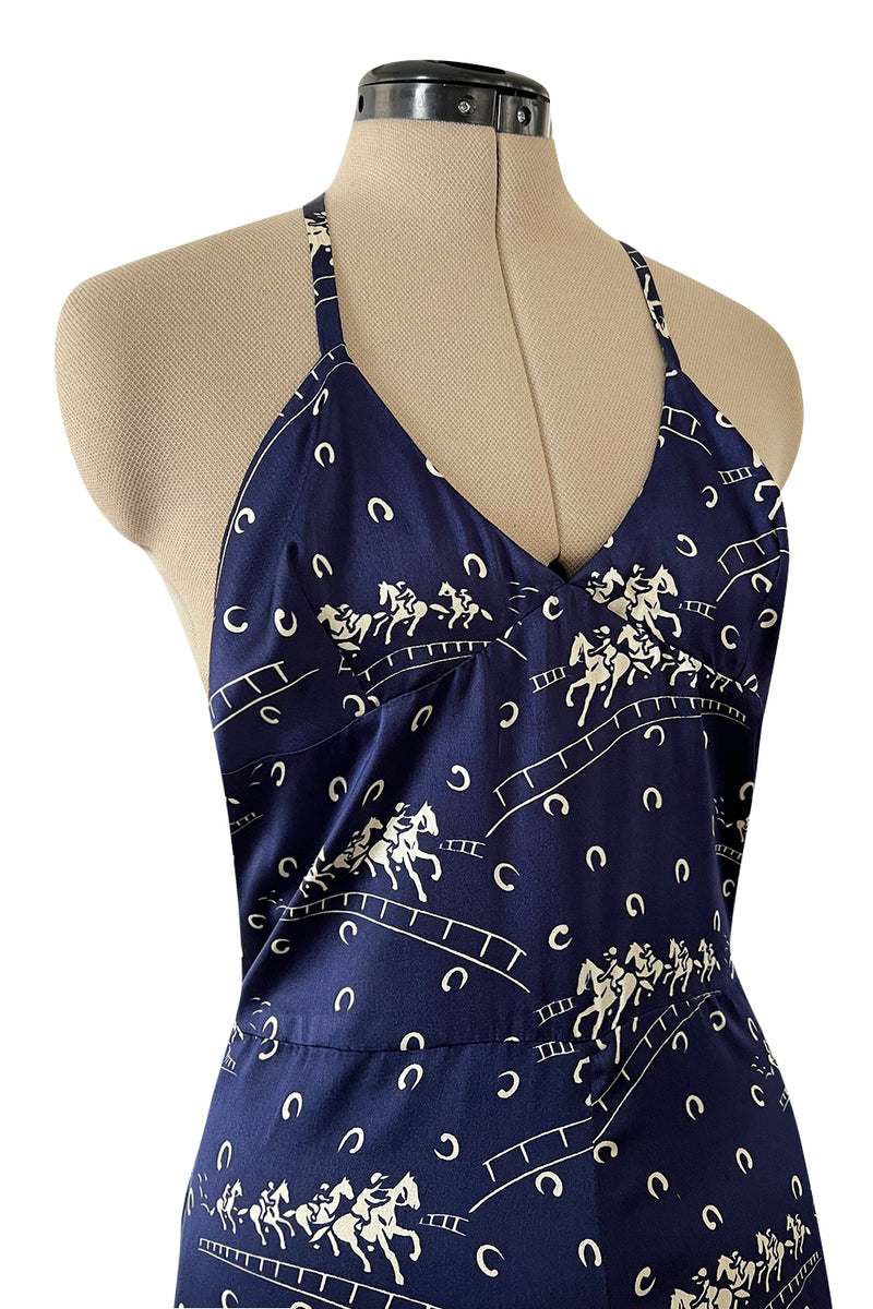 Insanely Good 1973 Biba by Barbara Hulanicki Blue Backless Horse Print Jumpsuit