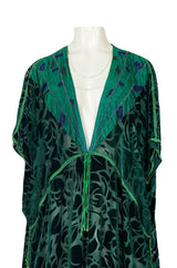 Rare 1977 Thea Porter Couture Green Fused Velvet Open Front Abaya Caftan