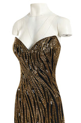 Stunning 1980s Bob Mackie Gold Glass Beaded & Silk Chiffon Strapless Dress