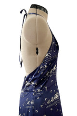 Insanely Good 1973 Biba by Barbara Hulanicki Blue Backless Horse Print Jumpsuit