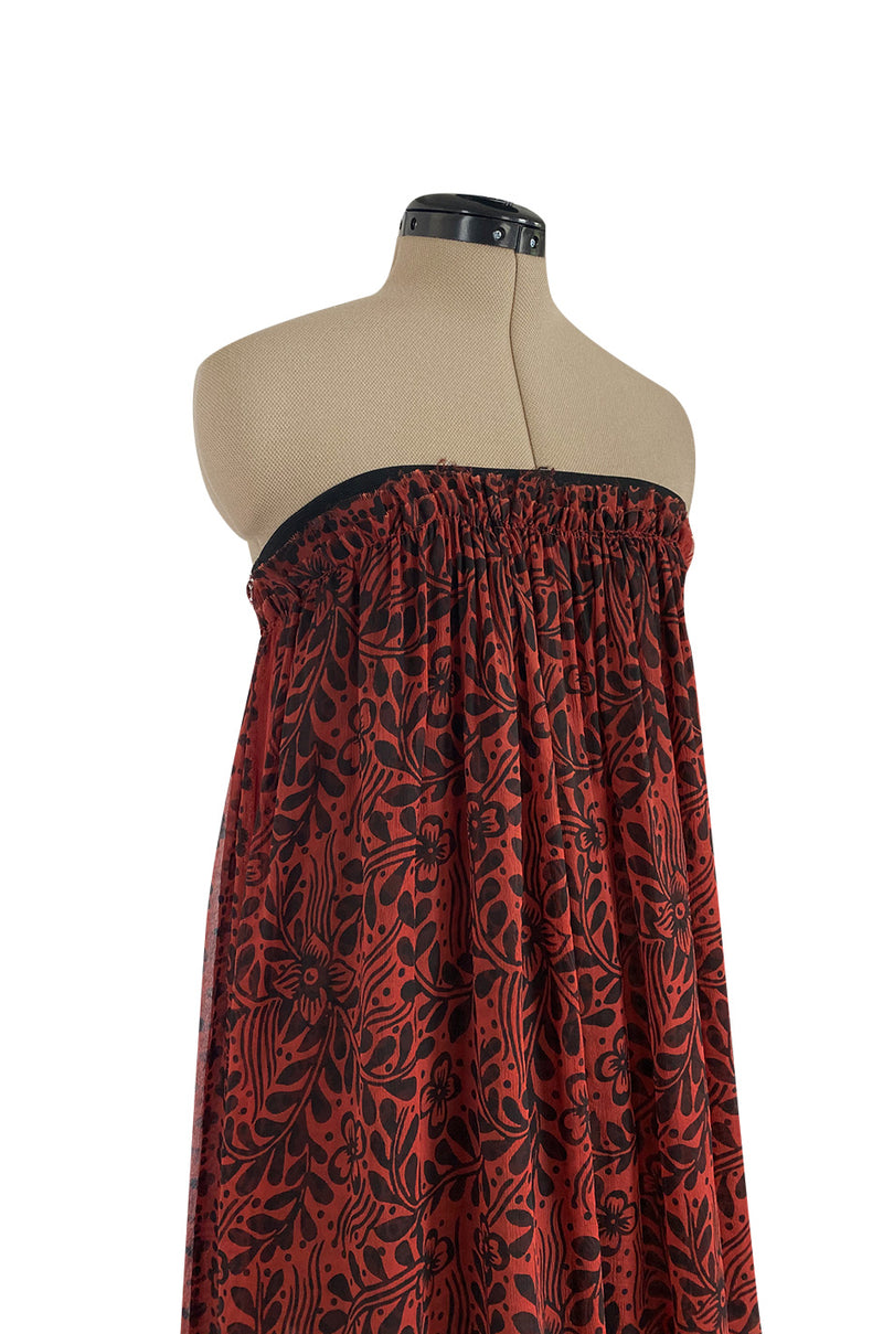 Spring 2003 Lanvin by Alber Elbaz Strapless Printed Silk Dress w Feather Trim Runway Sample Dress