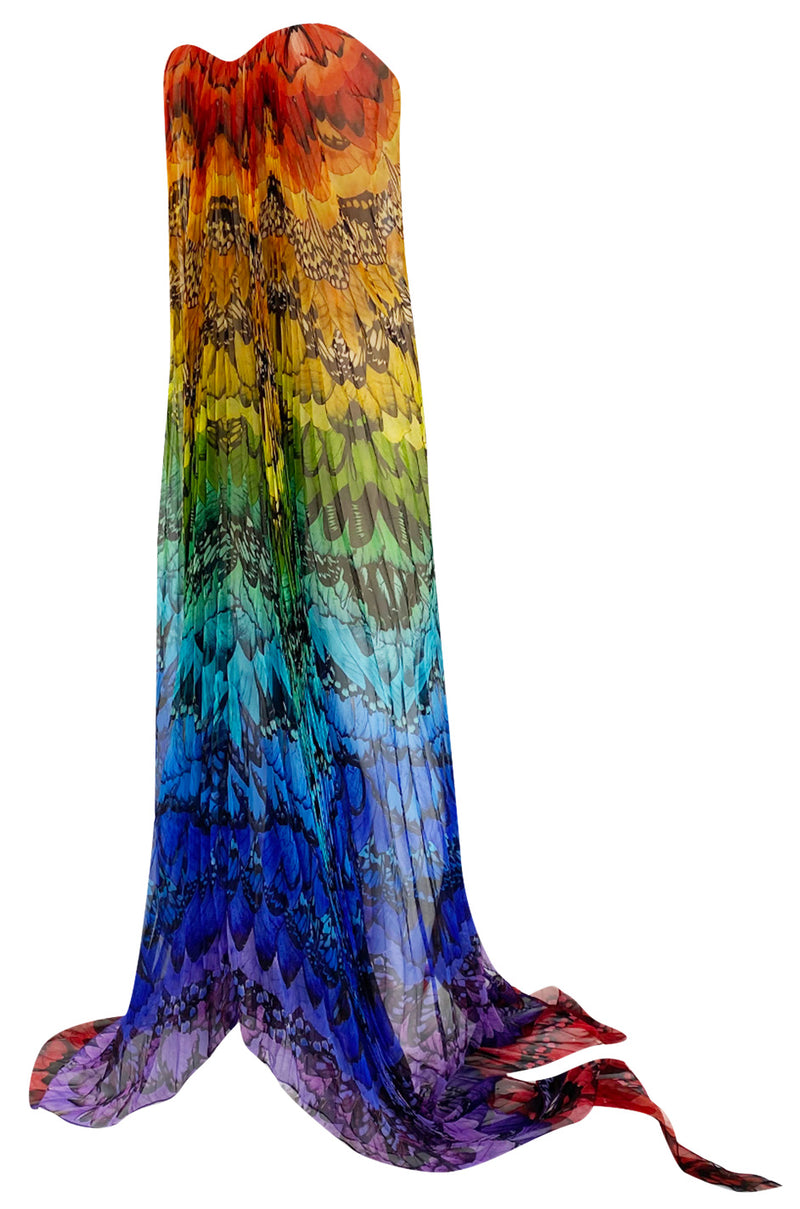 Spring 2008 Alexander McQueen Iconic Strapless Silk Chiffon Butterfly Rainbow Dress w Belt