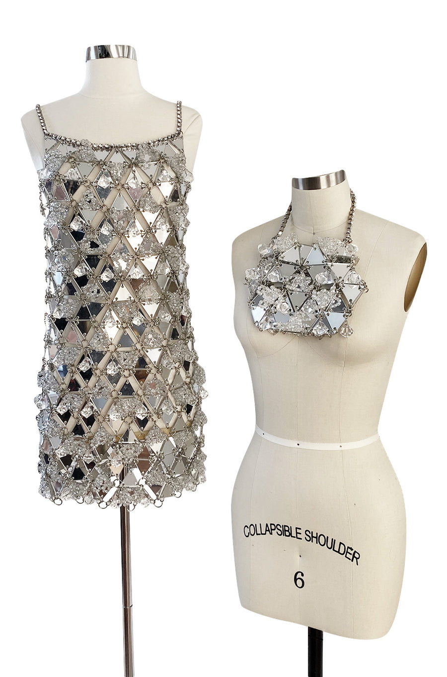 c.1967 Paco Rabanne Couture Mirrored Triangle, Metal, Rhinestone & Bea –  Shrimpton Couture