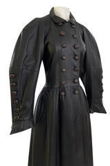 Important Fall 1983 Yves Saint Laurent Runway Leather Coat w Huge Sleeves & Buttons