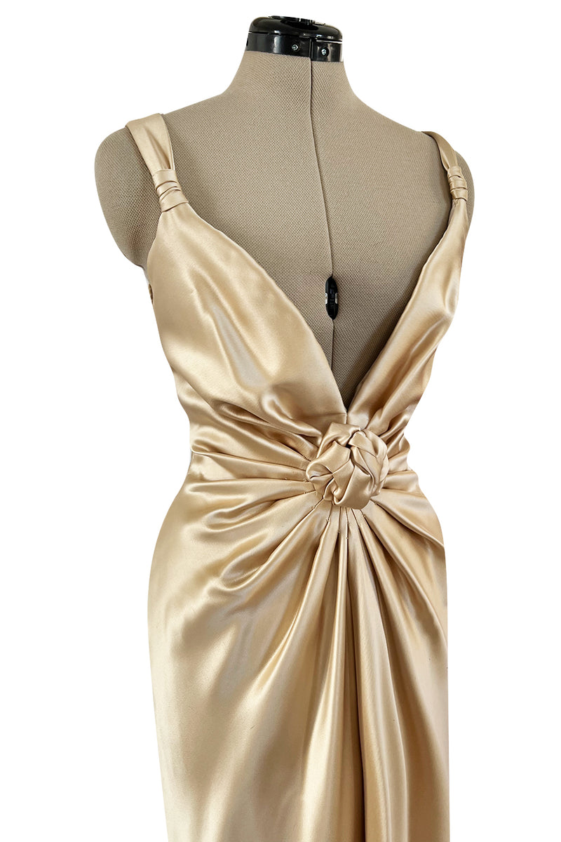 Iconic Fall 1980 John Anthony Couture Plunge Front Gold Silk Charmeuse ...