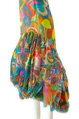 1971 Pierre Cardin Couture Printed Silk Organza Ruffled 'Roundel' Hem Dress