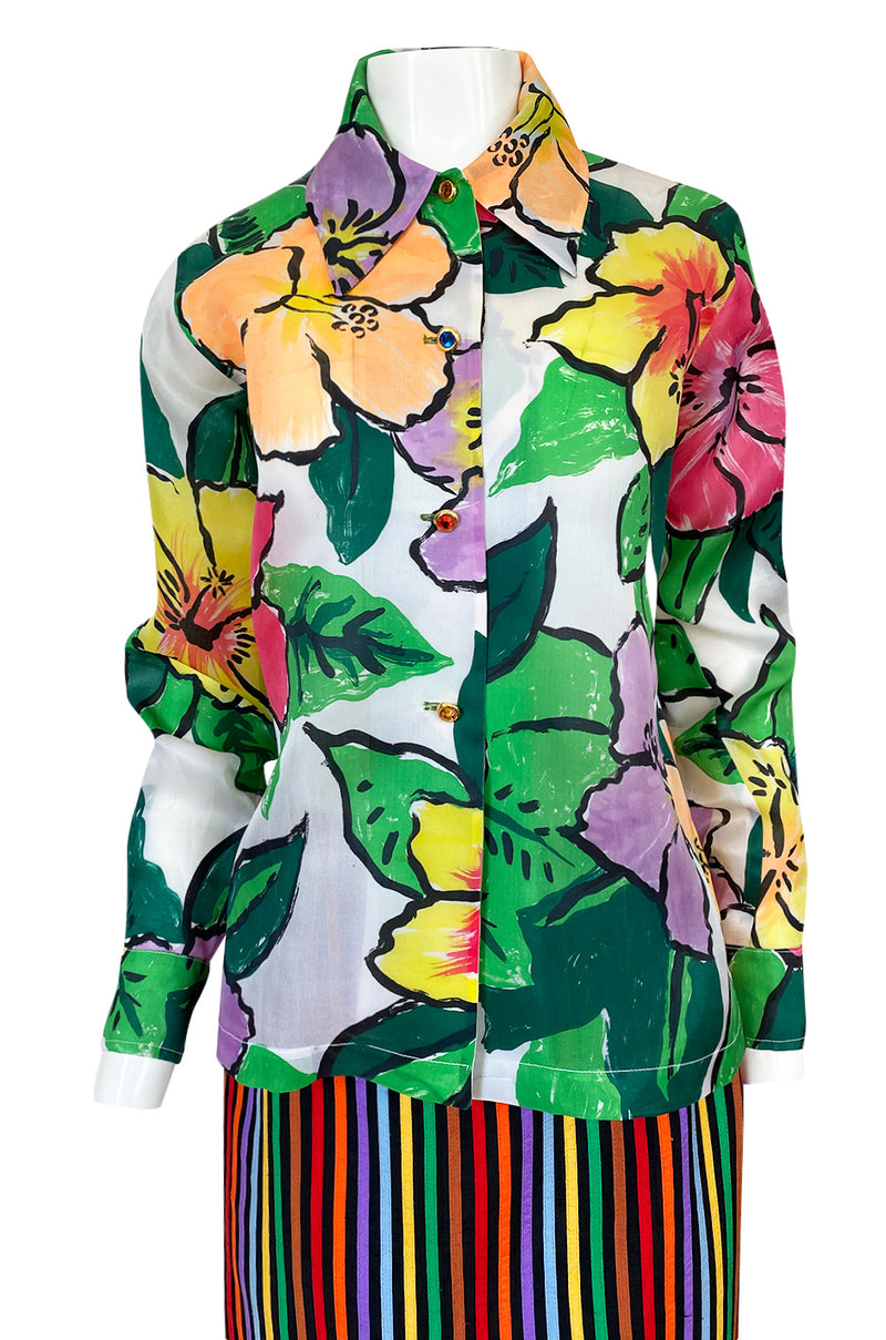 Spring 1992 Todd Oldham Floral Top w Rainbow Striped Jacket & Skirt Su ...