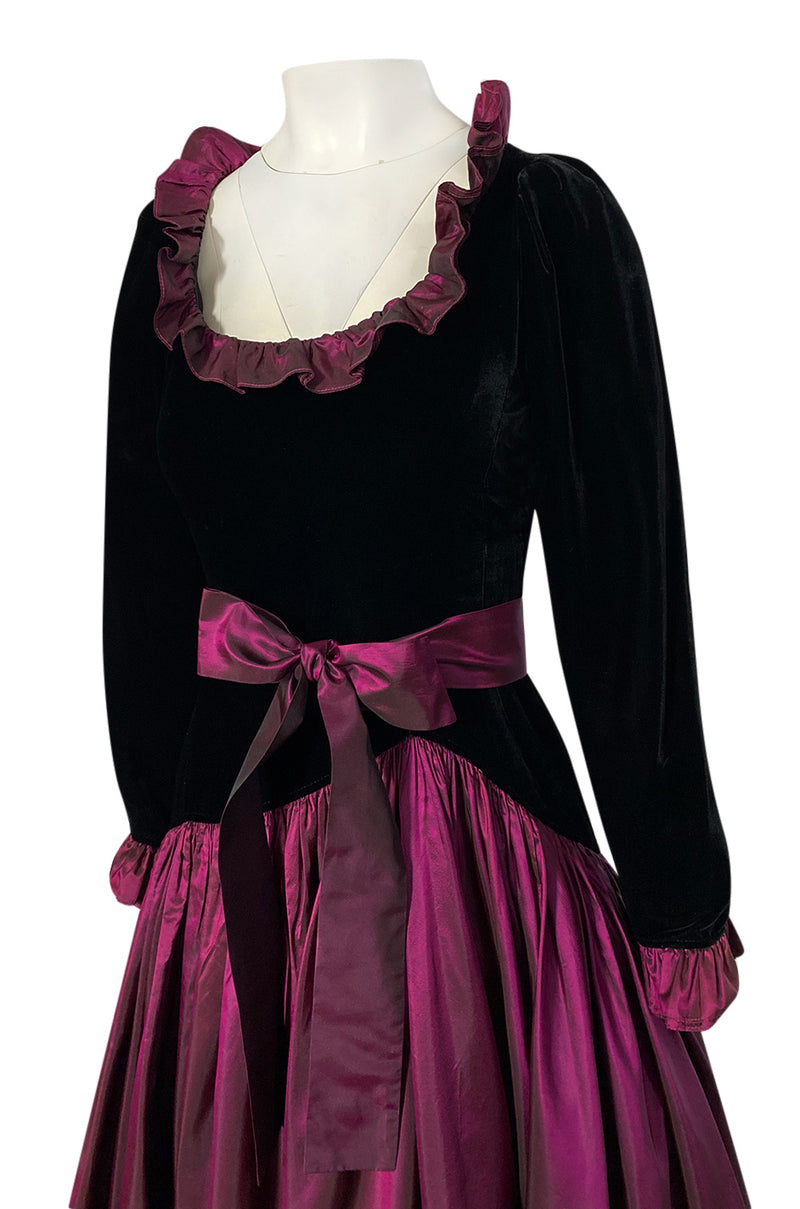 Fall 1980 Yves Saint Laurent Silk Taffeta & Velvet Dress w Asymmetrica –  Shrimpton Couture