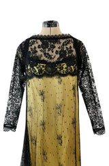 Fall 1997 Christian Lacroix Runway Black Lace Over Dress w a Slinky Silk Underdress