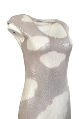 Iconic 1973 Halston Cloud Dress in Silver Grey & Ivory Covered with Iridescent Sequins