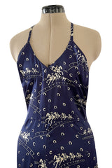 Insanely Good 1973 Biba by Barbara Hulanicki Blue Backless Horse Print Jumpsuit