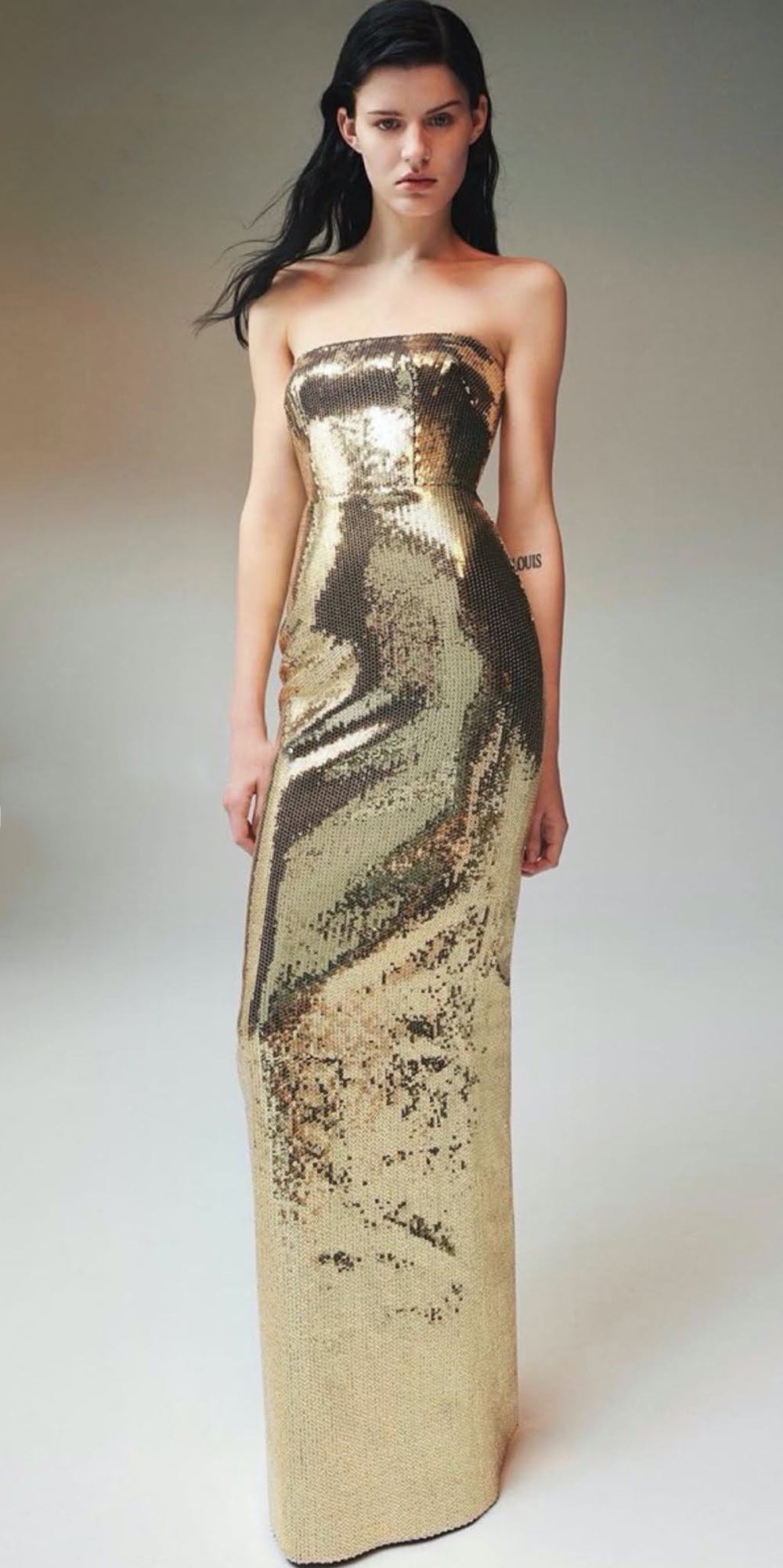 Resort 2020 Alex Perry Supermodel Long Strapelss Gold Sequin Howard Shrimpton Couture