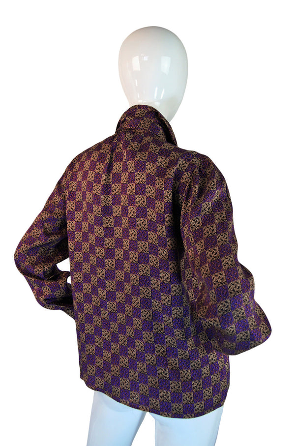 1970s YSL Silk Check Secratary Blouse