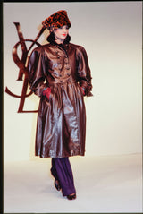 Important Fall 1983 Yves Saint Laurent Runway Leather Coat w Huge Sleeves & Buttons