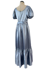 Extraordinary 1940s French Couture Floral Print Pale Blue Grey Net Dress w Original Underdress