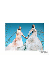 Spring 2015 Valentino Runway & Ad Campaign Coral Printed Silk Chiffon One Shoulder Dress