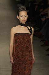 Spring 2003 Lanvin by Alber Elbaz Strapless Printed Silk Dress w Feather Trim Runway Sample Dress