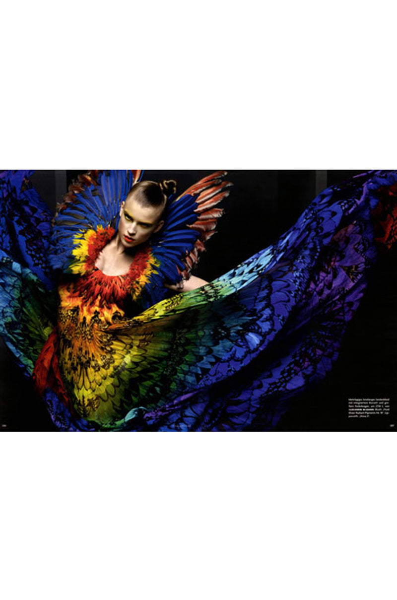 Alexander McQueen - Butterfly Dress Black Long Sleeve - Blue Gold Stitching  XS