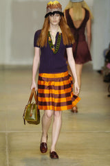 Fantastic Spring 2005 Prada Runway Look 26 Pleated Bright Coral Stripe Skirt