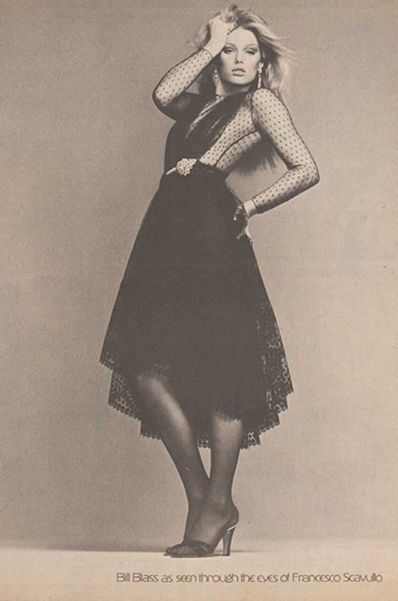 Documented Spring 1979 Bill Blass Couture Black Silk Swiss Dot Net Dress