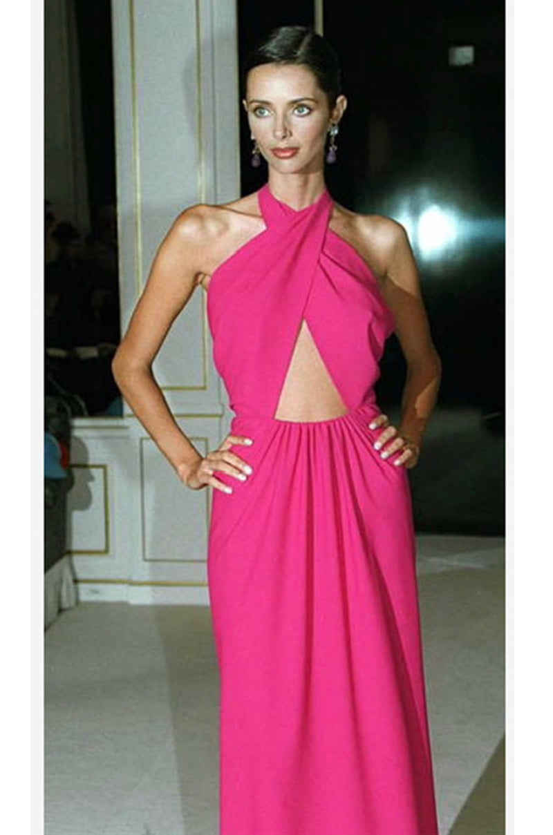1997 Yves Saint Laurent Pink Halter Wrap Maxi Dress – Shrimpton Couture
