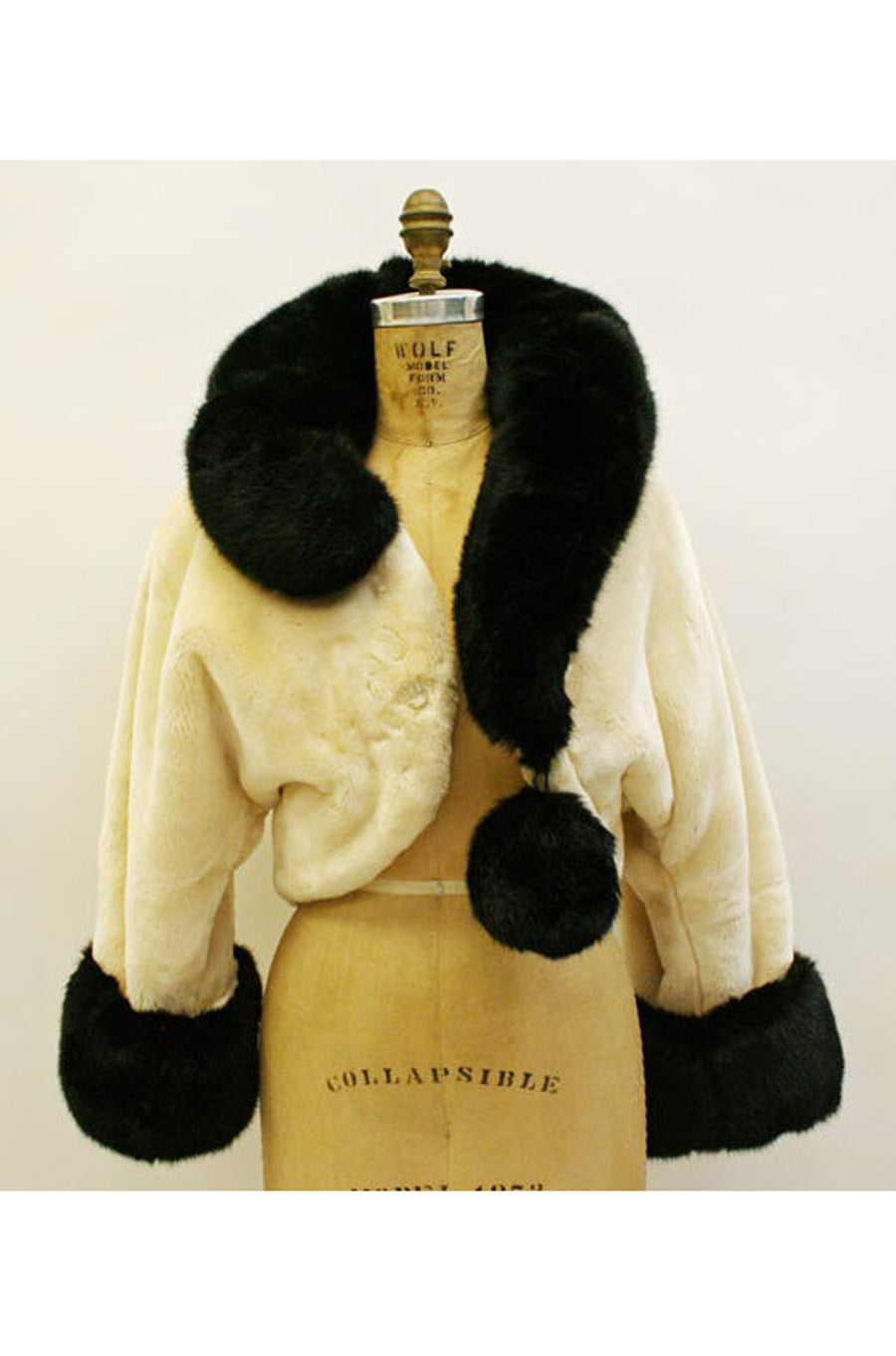 1994 Franco Moschino Ivory Black Question Mark Faux Fur Cropped Jack Shrimpton Couture