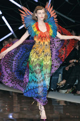 Spring 2008 Alexander McQueen Iconic Strapless Silk Chiffon Butterfly Rainbow Dress w Belt