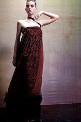 Spring 2003 Lanvin by Alber Elbaz Strapless Printed Silk Dress w Feather Trim Runway Sample Dress